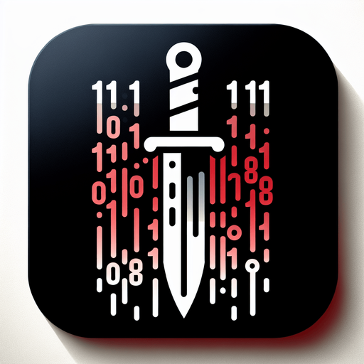 A Dagger Icon with 1's and 0's dripping off of it like blood.
Single Game Texture.  In-Game asset.  2d.  Blank background.  High contrast.  No shadows