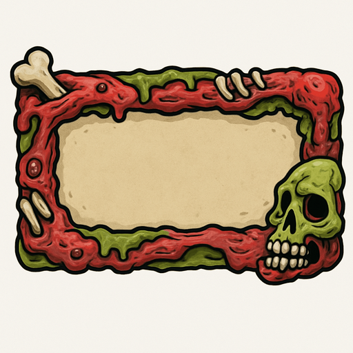 Zombie flesh and bone themed 2D cardboard hollow (without text) horizontal rectangular button..
In-Game asset.  2d.  High contrast.  No shadows