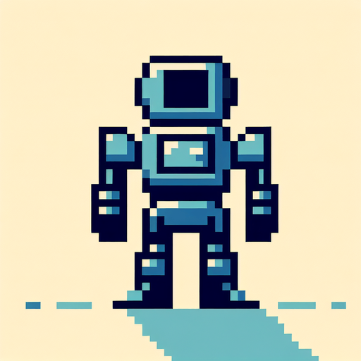 simple 8 bit robot from behind.
Single Game Texture. In-Game asset. 2d. Blank background. High contrast. No shadows.