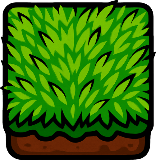 Bloque de pasto verde, visto desde arriba.
In-Game asset.  2d.  High contrast.  No shadows