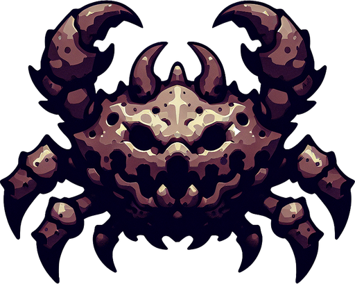 kötü yengeç.
Single Game Texture.  In-Game asset.  2d.  Blank background.  High contrast.  No shadows