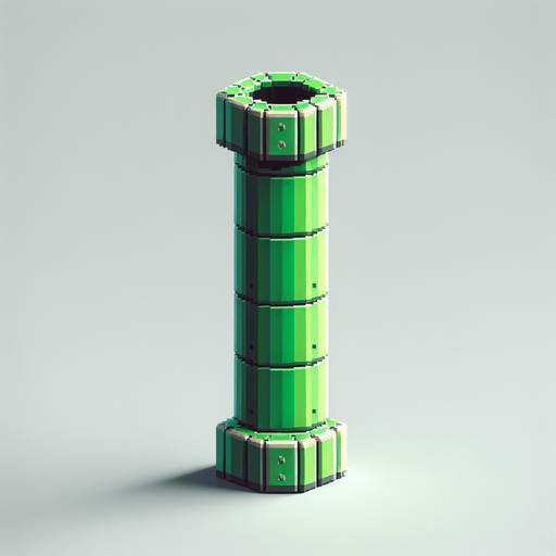 mario tube only 1x1 size. green colored, dikey,realistic but detailles
Single Game Texture.  In-Game asset.  2d.  Blank background.  High contrast.  No shadows