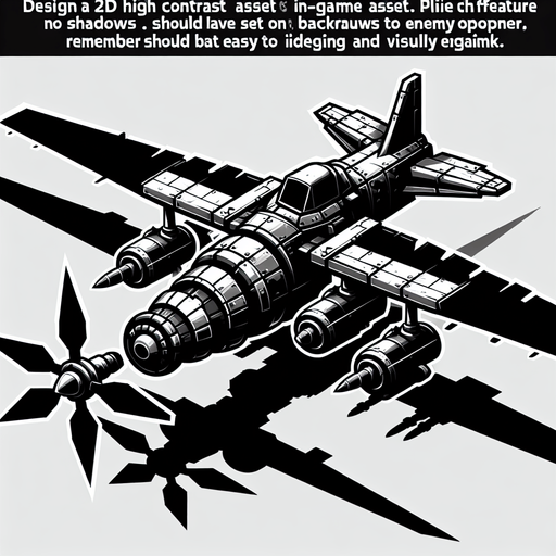 Enemy plane.
Single Game Texture.  In-Game asset.  2d.  Blank background.  High contrast.  No shadows