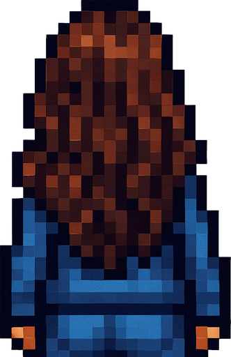 detailed brunette woman from behind pixel art 2d.
In-Game asset.  2d.  High contrast.  No shadows