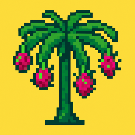 8 bit dragon fruit tree.
In-Game asset.  2d.  High contrast.  No shadows
