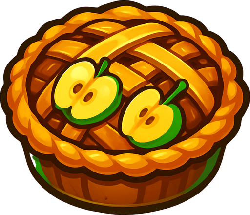 apple pie with green aura.
In-Game asset.  2d.  High contrast.  No shadows