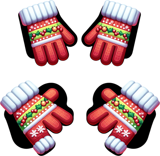 a christmas gloves. plastic style. Single Game Texture. In-Game asset. 2d. Blank background. High contrast. No shadows.