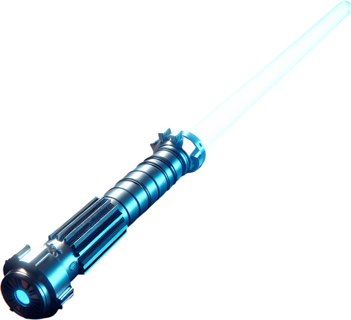 Blue lightsbaer in standing view.