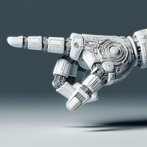 a  futuristic white robot arm. horizontal direction. the index finger pointing to the left. Single Game Texture. No background. High contrast. No shadows.