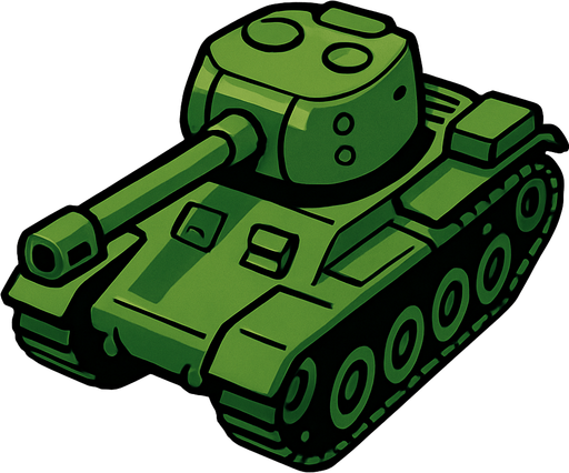 tanque de guerra verde 2D en una perspectiva de tercera persona.
In-Game asset.  2d.  High contrast.  No shadows