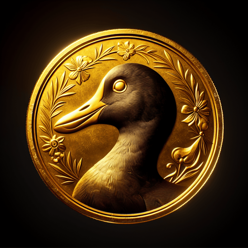 A single golden coin with the head of an American 
Coot on it..
Single Game Texture. In-Game asset. 2d. Blank background. High contrast. No shadows.
