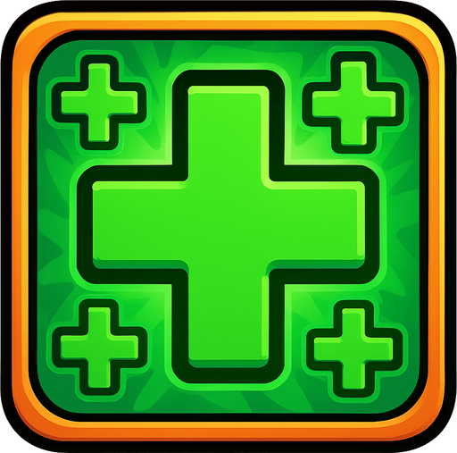 иконка восстановление здоровья много зеленых крестов в рамке, сочные цвета красивый фон.
In-Game asset.  2d.  High contrast.  No shadows