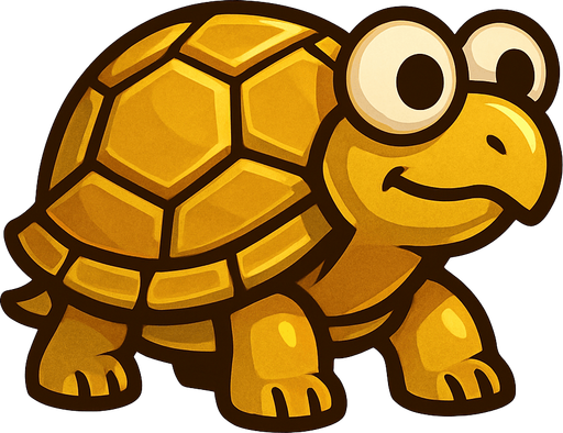 A golden land turtle with googly eyes looking to the right.
In-Game asset.  2d.  High contrast.  No shadows