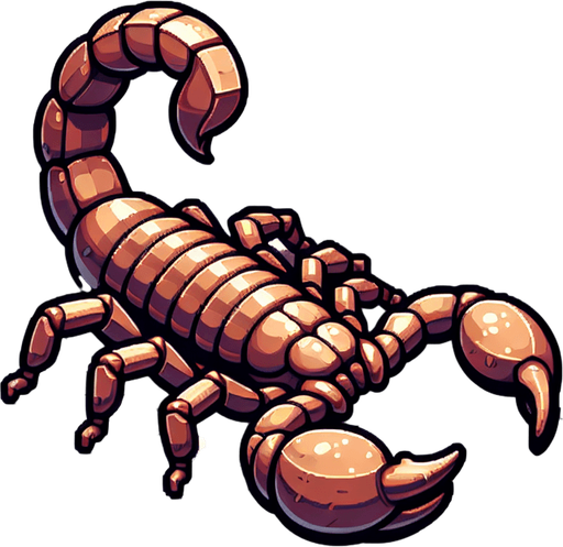 Large desert scorpion.
Single Game Texture. In-Game asset. 2d. Blank background. High contrast. No shadows.