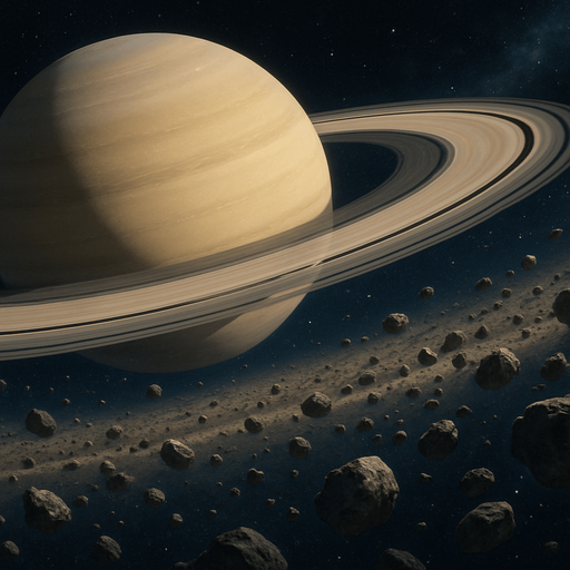 2d realistic anime image about saturn asteroid belt.
In-Game asset.  2d.