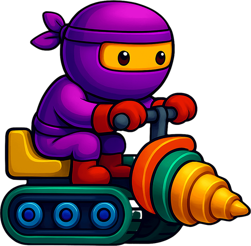 Same image of ninja with dig machine but with different colors for both. HD colors.