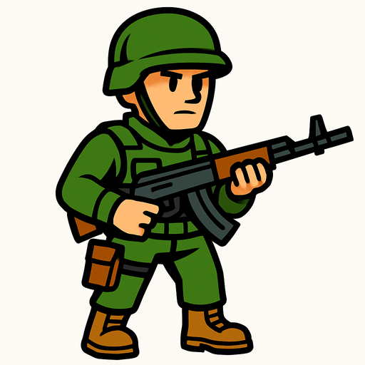 soldier character.
In-Game asset.  2d.  High contrast.  No shadows