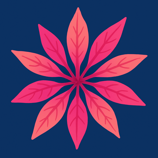 Top view of colorful pink plant looking upwards.
In-Game asset.  2d.  High contrast.  No shadows