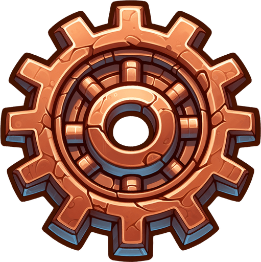 медная шестерня в стиле hand-paint.
Single Game Texture.  In-Game asset.  2d.  Blank background.  High contrast.  No shadows