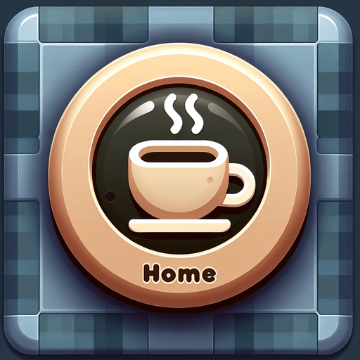 Home Button Icon, Coffee Themed.
Single Game Texture. In-Game asset. 2d. Blank background. High contrast. No shadows.