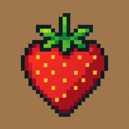 make pixel art 2d strawberry.
In-Game asset.  2d.  High contrast.  No shadows