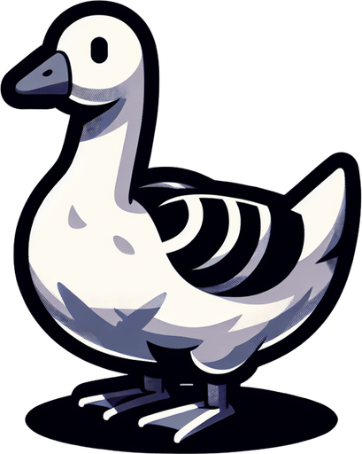 a goose.
Single Game Texture. In-Game asset. 2d. Blank background. High contrast. No shadows.