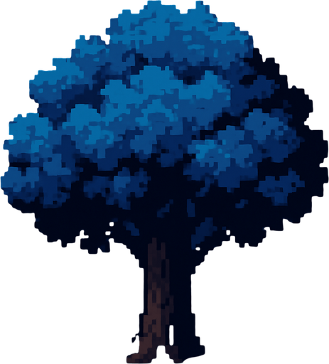 Pixel art de árbol pero de noche.
In-Game asset.  2d.  High contrast.  No shadows