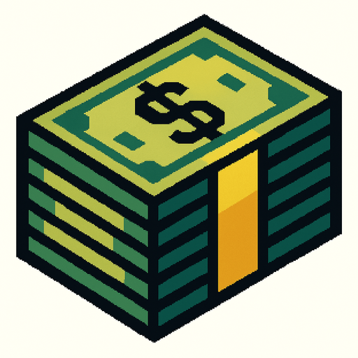 money pixel art.
In-Game asset.  High contrast.  No shadows