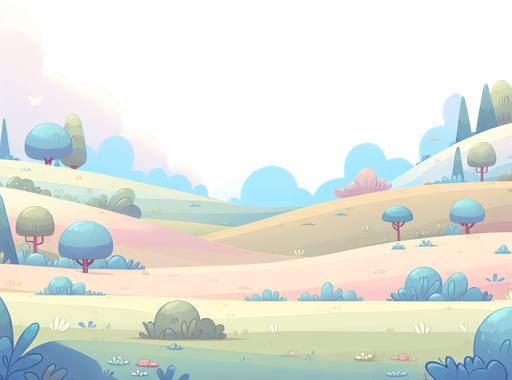 Design a serene and minimalist game background set against a clear blue sky, embodying a light-hearted, cartoony atmosphere. The landscape is uncomplicated, featuring gentle rolling hills and sparse, stylized trees in soft pastel colors. This simplicity ensures the scene remains tranquil and inviting, perfect for creating a balanced and cheerful backdrop that welcomes players into a whimsical yet peaceful gaming world, without any distractions in the sky.
Single Game Texture. In-Game asset. 2d. Blank background. High contrast. No shadows.