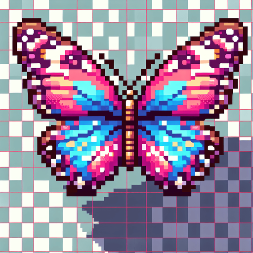 pixel butterfly.
Single Game Texture. In-Game asset. 2d. Blank background. High contrast. No shadows.