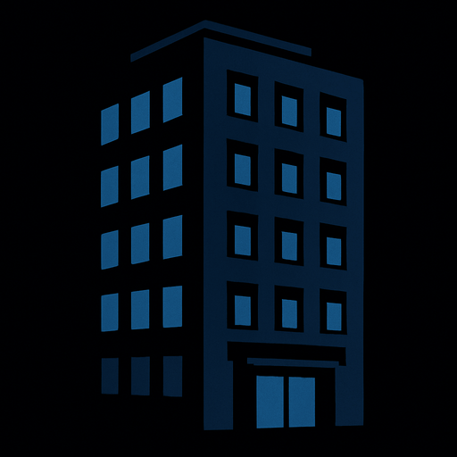 an office building, dark.
In-Game asset.  2d.  High contrast.  No shadows