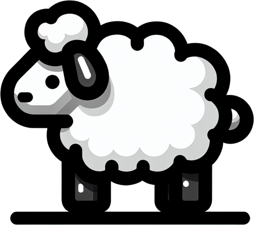 sheep.
Single Game Texture.  In-Game asset.  2d.  Blank background.  High contrast.  No shadows