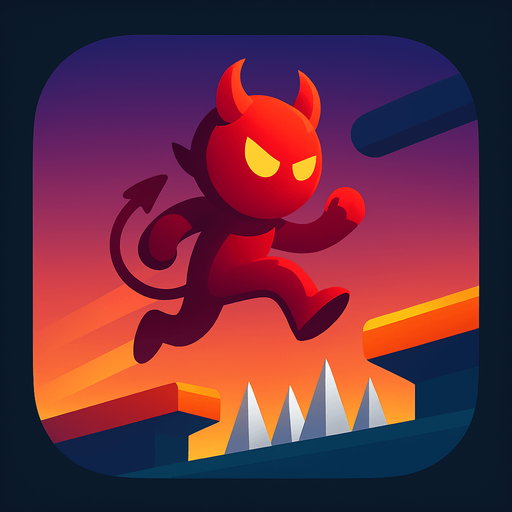 Modern App Store icon, high definition, square with rounded corners, for a game titled "Devil's Parkour Challenge" and with the description "Navigate treacherous obstacle courses filled with spikes and moving platforms in this challenging parkour platformer that tests your timing and precision.". No text on icon!