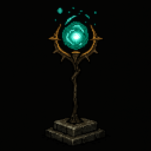 Magic stand dark souls style 2d pixel art.
In-Game asset.  2d.  High contrast.  No shadows