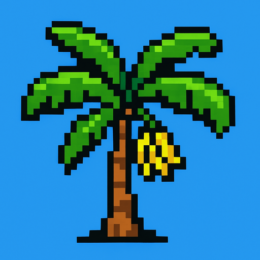 8 bit banana tree.
In-Game asset.  2d.  High contrast.  No shadows