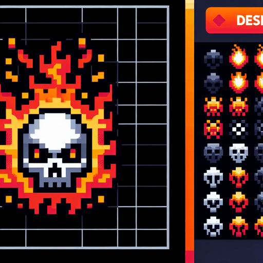 fireskull button. pixelart..
Single Game Texture. In-Game asset. 2d. Blank background. High contrast. No shadows.