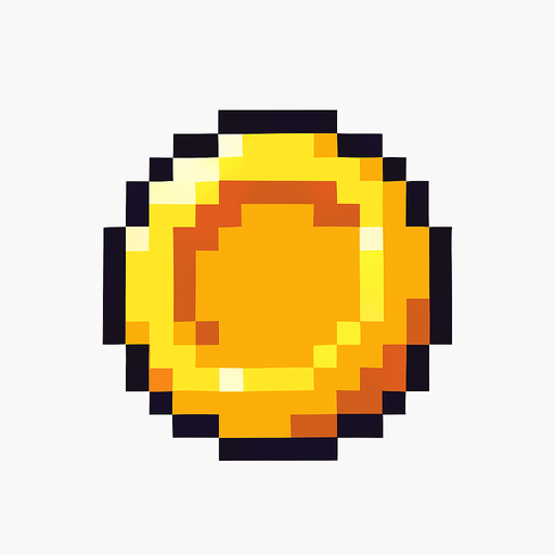 A cool coin like 16 by 16 pixelated character no background shadows and highlights.
In-Game asset.  2d.  High contrast.  No shadows. 2d pixelated in game asset