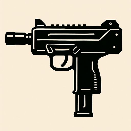 submachine gun look left.
In-Game asset.  2d.  High contrast.  No shadows