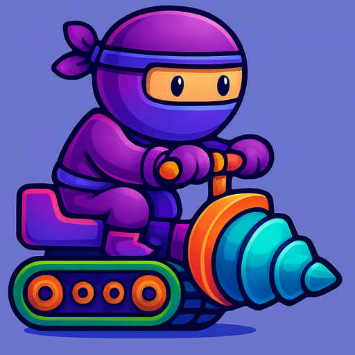 Same image of ninja with dig machine but with different colors for both. do random colors. HD colors.