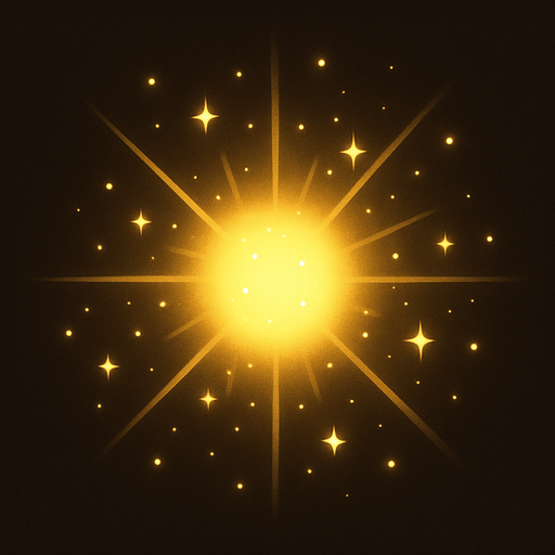 A magical yellow light glowing softly, with radiant beams and sparkling particles floating around. The light has a warm, enchanting aura that illuminates its surroundings with a golden hue. The atmosphere feels mystical and inviting, perfect for fantasy scenes or magical effects..
In-Game asset.  2d.  High contrast.  No shadows