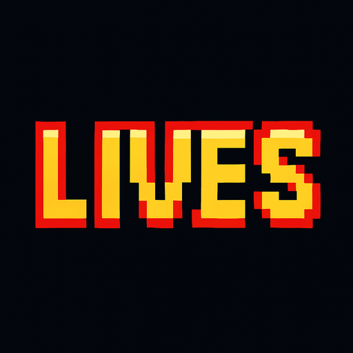 texto hecho con pixeles que diga lives.
In-Game asset.  2d.  High contrast.  No shadows