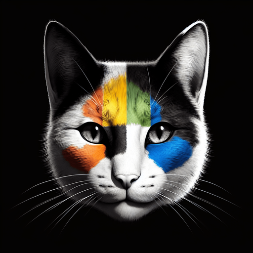 Tricolor cat face view.
Single Game Texture. In-Game asset. 2d. Blank background. High contrast. No shadows.