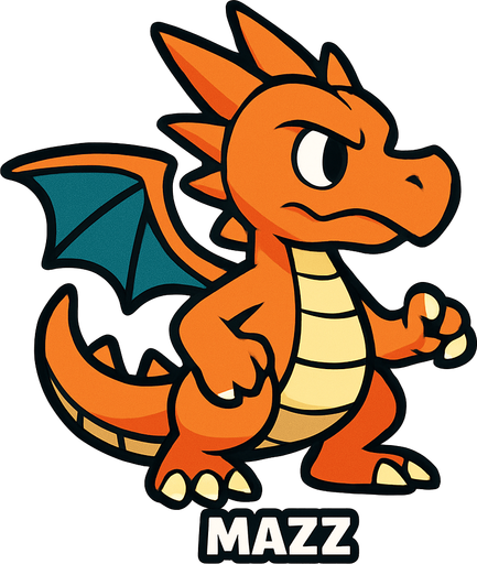 Mazz le dragon.
In-Game asset.  2d.  High contrast.  No shadows