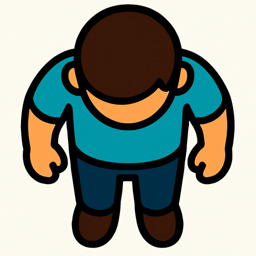 Un humano visto desde arriba simple.
In-Game asset.  2d.  High contrast.  No shadows