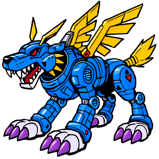 Metalgarurumon.
In-Game asset.  2d.  High contrast.  No shadows