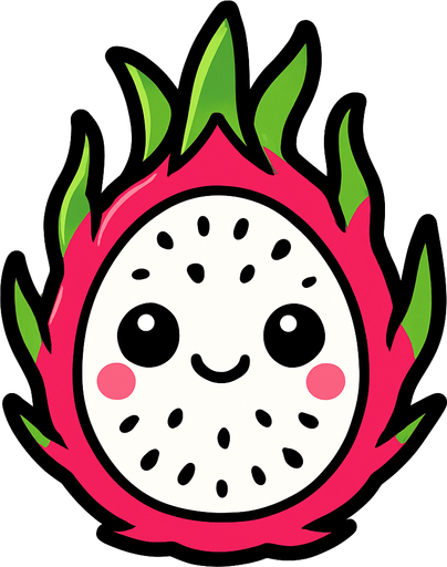 Dragon fruit with cute face.
In-Game asset.  2d.  High contrast.  No shadows