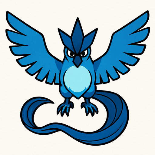 Articuno visto desde arriba.
In-Game asset.  2d.  High contrast.  No shadows