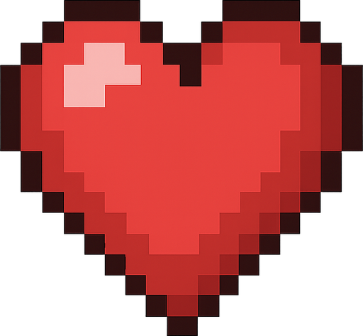 pixelart heart. No background. Transparent background. Blank background. No shadows. 2d. In-Game asset. flat