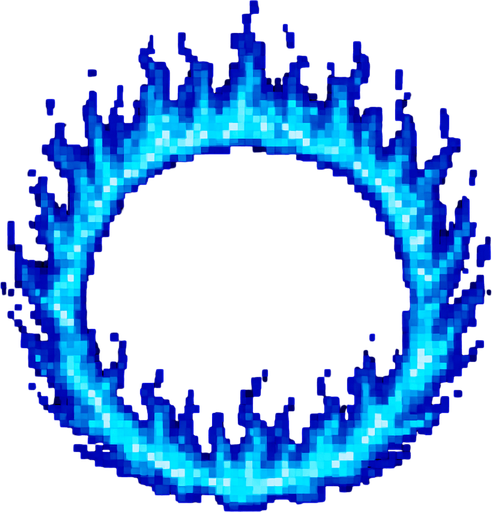 A blue ring of nuclear fire seen from overhead.
Single Game Texture. In-Game asset. 2d. Blank background. High contrast. No shadows. pixel art
