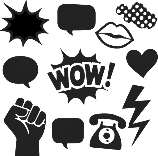 Black popart background. Only dark colors. Lots of pop art reference
In-Game asset.  2d.  High contrast.  No shadows